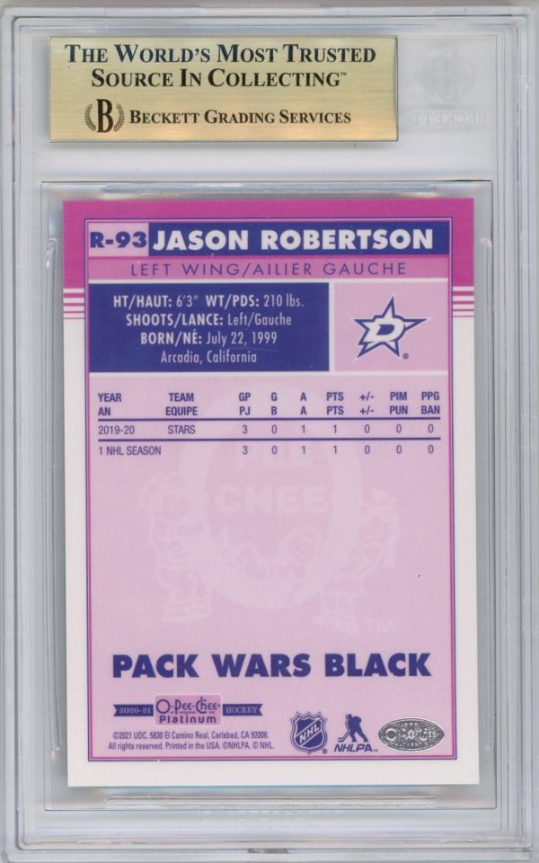 Jason Robertson 2020-21 OPC Platinum Retro Pack Wars Black RC #R93 BGS 9.5