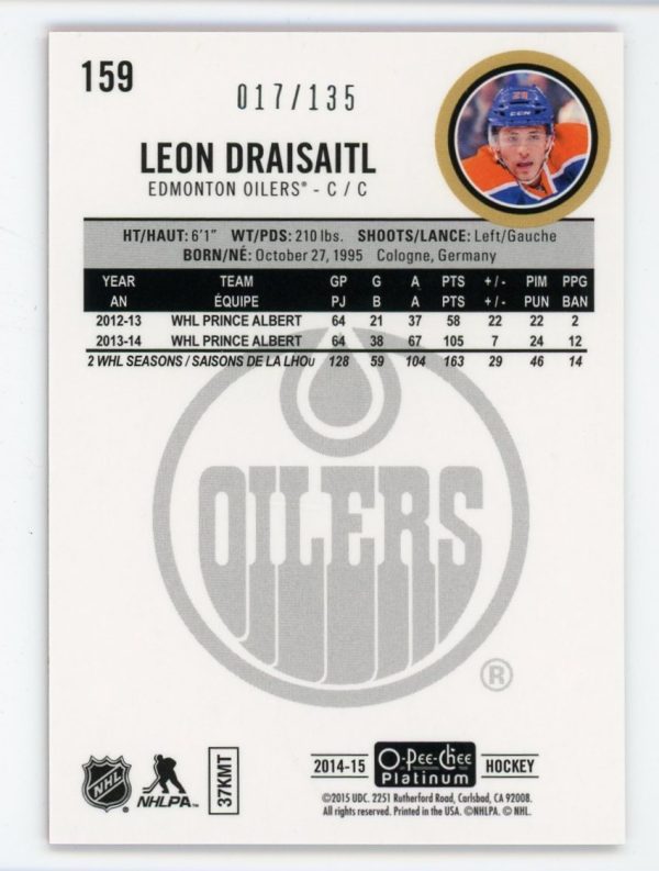 Leon Draisaitl 2014-15 OPC Platinum Red Prism /135 Rookie Card #159