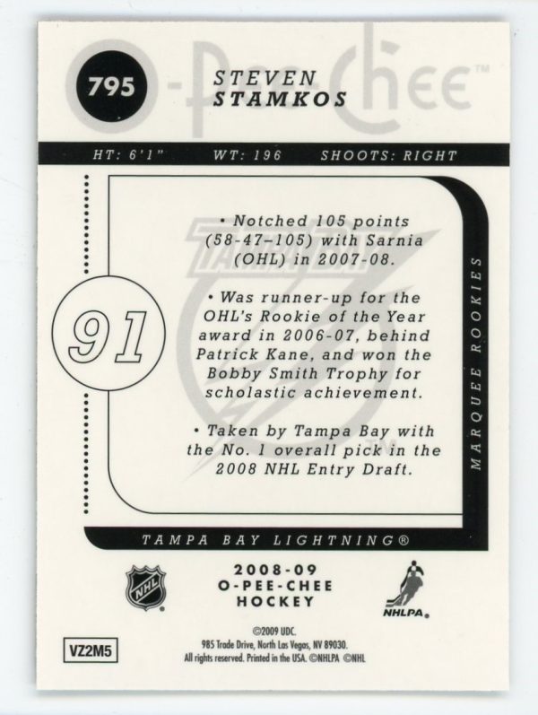 Steven Stamkos 2008-09 O-Pee-Chee Gold Foil Marquee Rookie Card #795