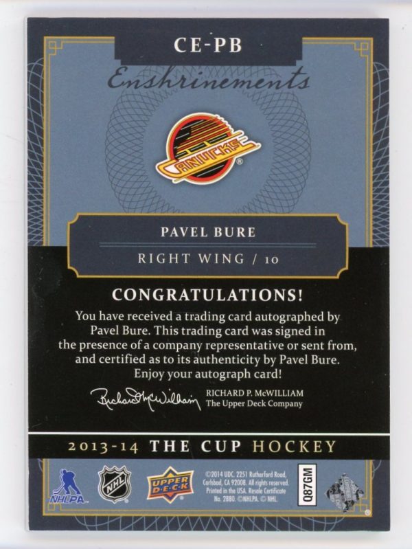 Pavel Bure 2013-14 UD The Cup Enshrinements Auto 08/60 #CE-PB