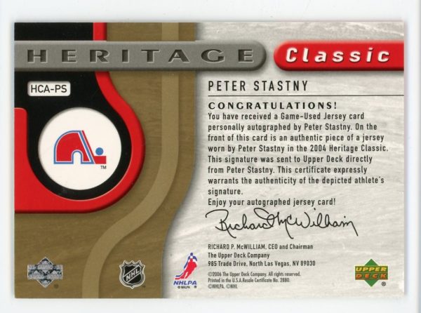 Peter Stastny 2006-07 SPGU Heritage Classic Jersey Auto /100 #HCA-PS