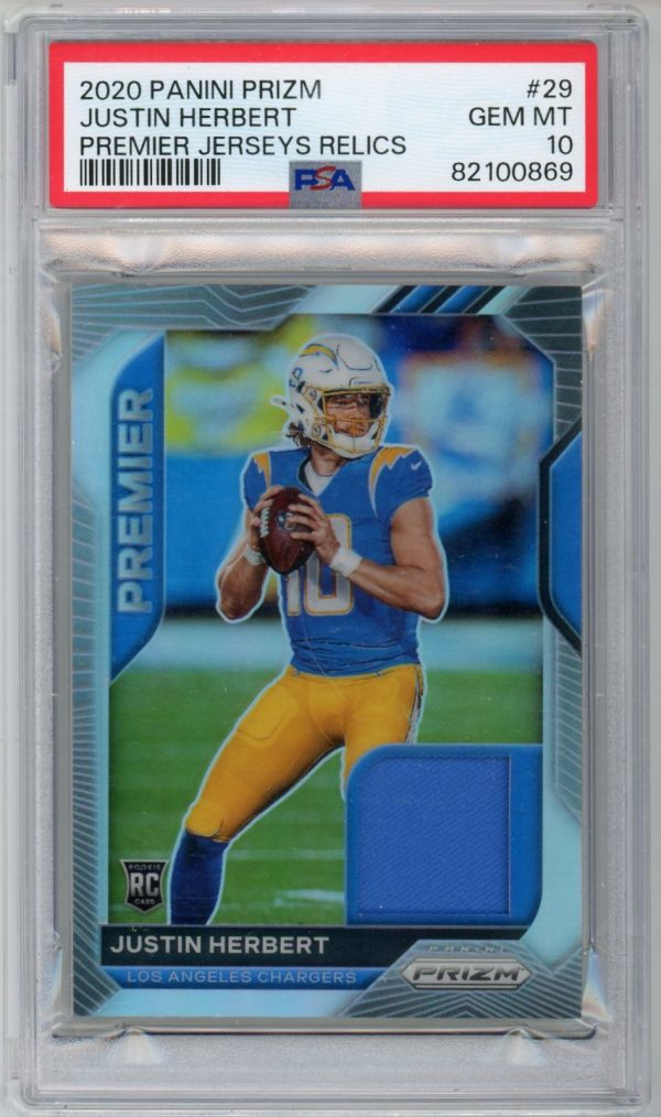 Justin Herbert 2020 Panini Prizm Premier Jersey Relics RC #29 PSA 10