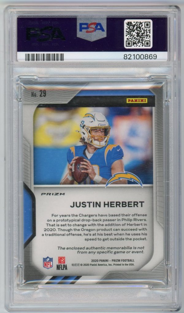 Justin Herbert 2020 Panini Prizm Premier Jersey Relics RC #29 PSA 10