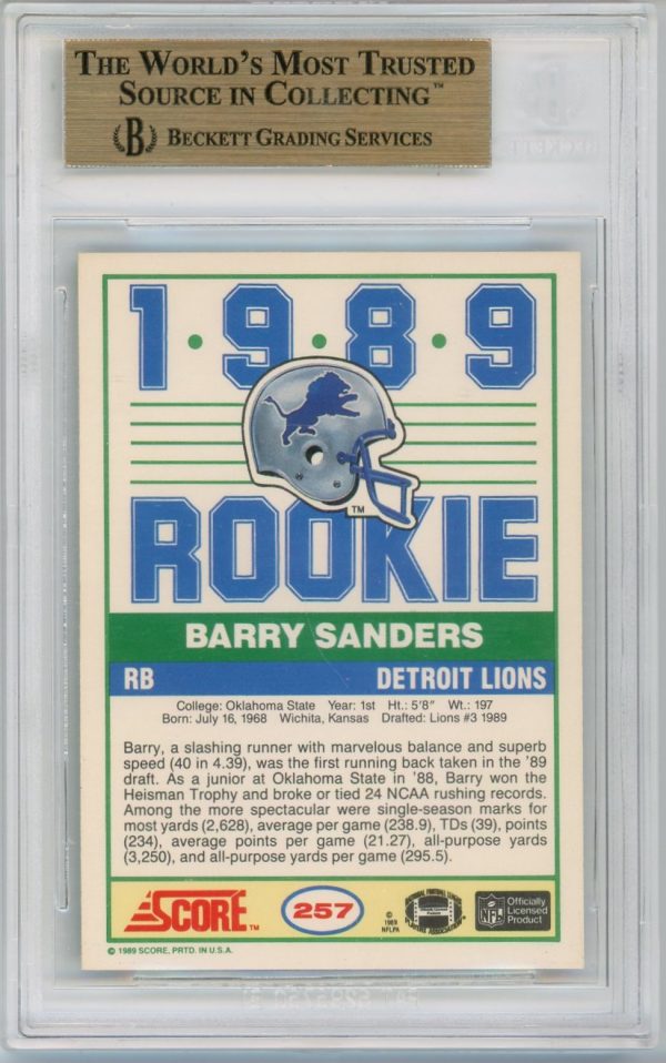 Barry Sanders 1989 Score Football Rookie Card #257 BGS 9.5