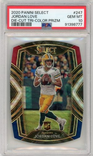 Jordan Love 2020 Panini Select Tri-Color Prizm Die-Cut RC #247 PSA 10