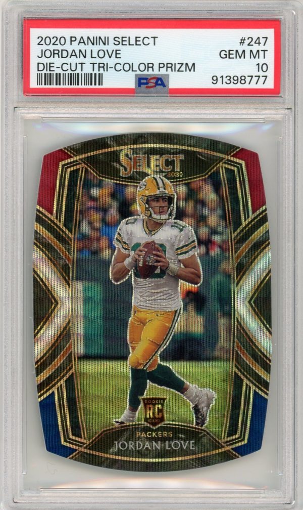 Jordan Love 2020 Panini Select Tri-Color Prizm Die-Cut RC #247 PSA 10