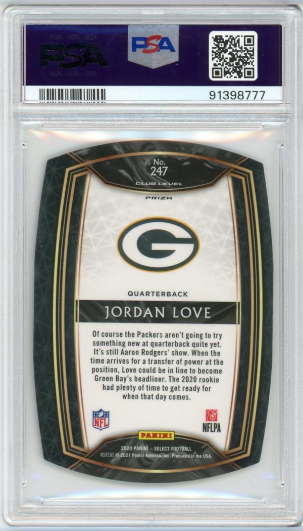 Jordan Love 2020 Panini Select Tri-Color Prizm Die-Cut RC #247 PSA 10