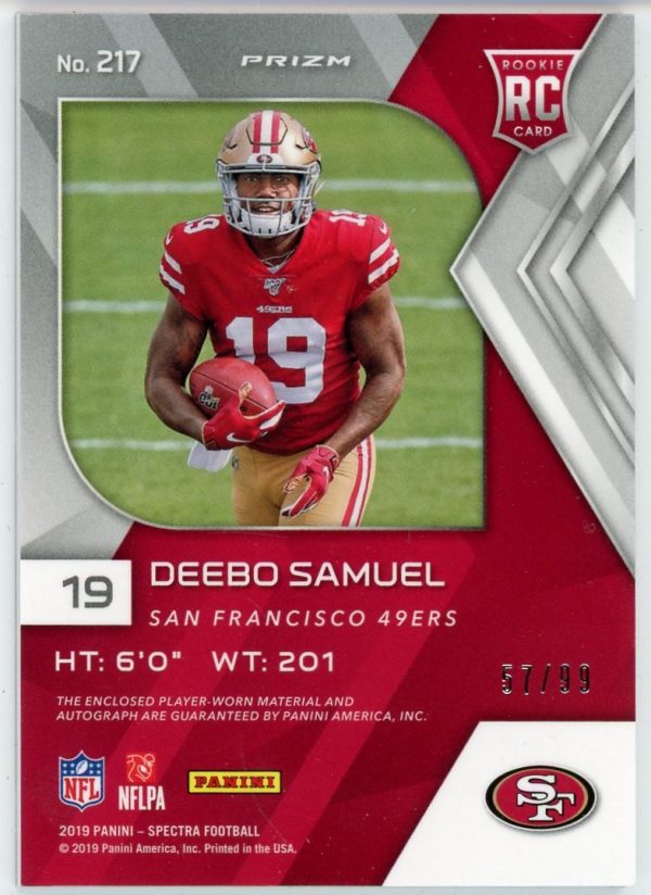 Deebo Samuel 2019 Panini Spectra RPA Red /99 #217