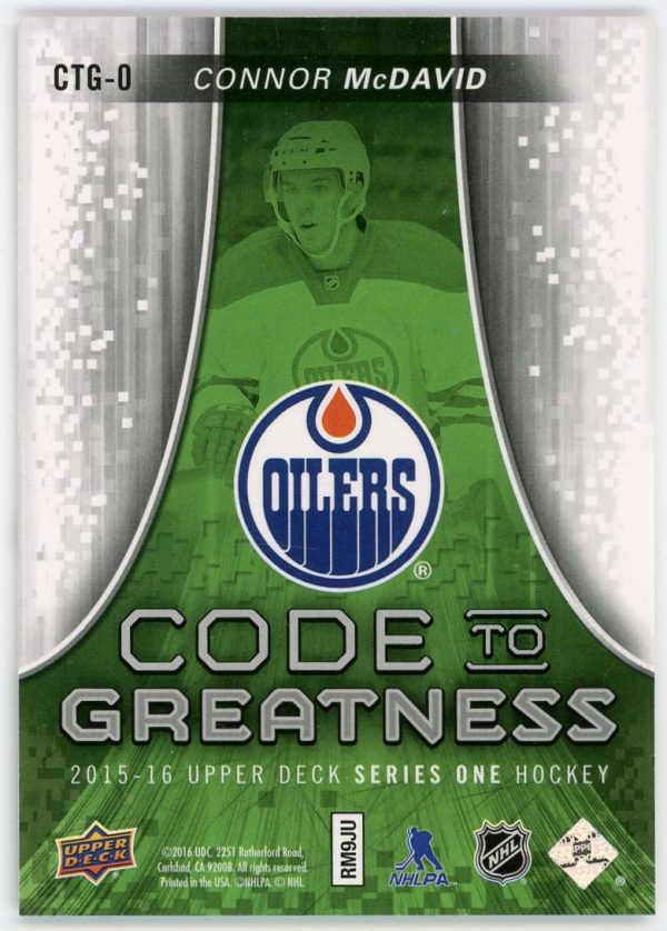 Connor Mcdavid 2015-16 UD Series 1 Code To Greatness RC #CTG-0