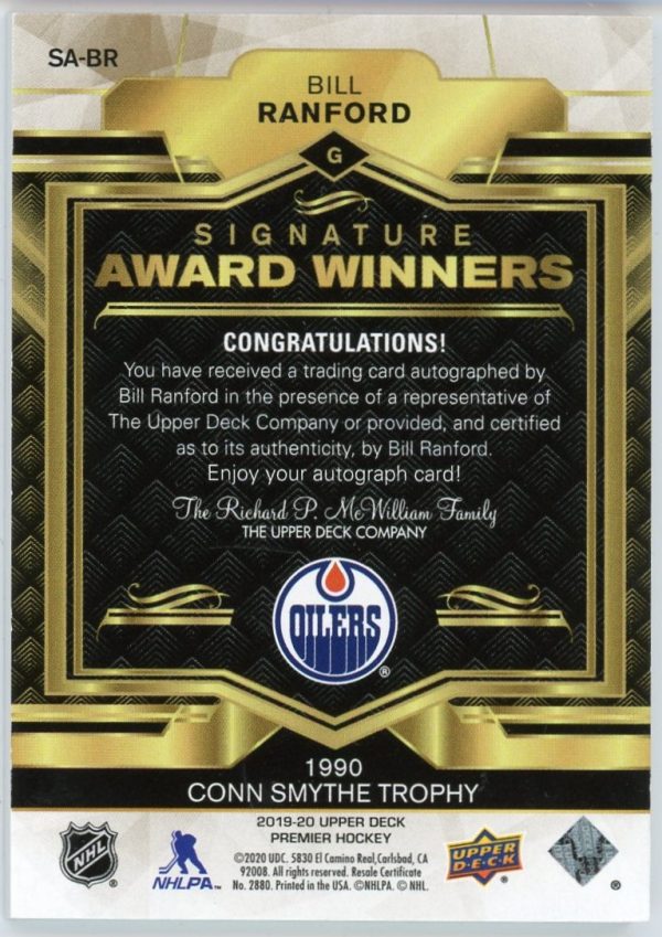 Bill Ranford19-20 UD Premier Signature Award Winners Auto /49 #SA-BR