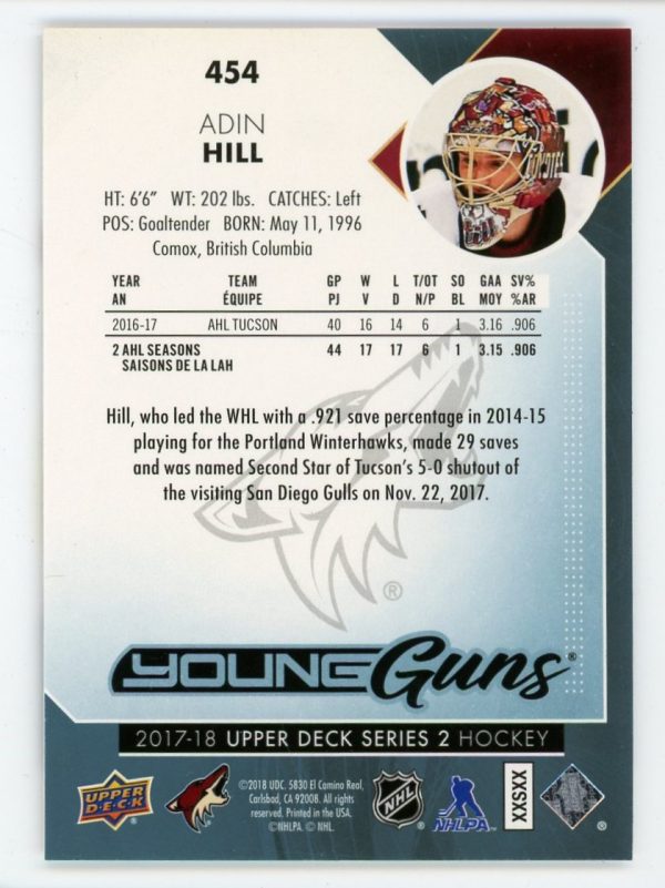 Adin Hill 2017-18 Upper Deck Young Guns Rookie Card #454