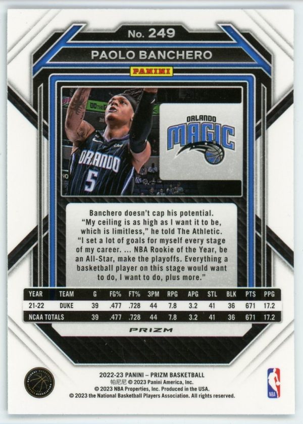 Paolo Banchero 2022-23 Panini Prizm Green Rookie Card #249