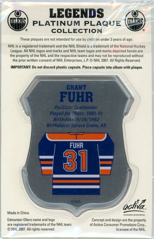 Grant Fuhr 2007 Edmonton Oilers Legends Platinum Plaque Collection