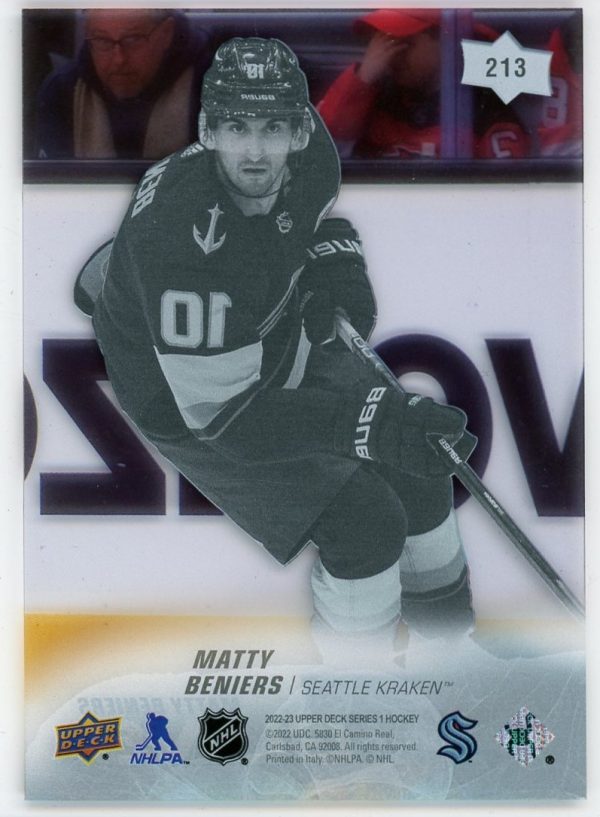 Matty Beniers 2022-23 UD Series 1 Clear Cut Young Guns #213