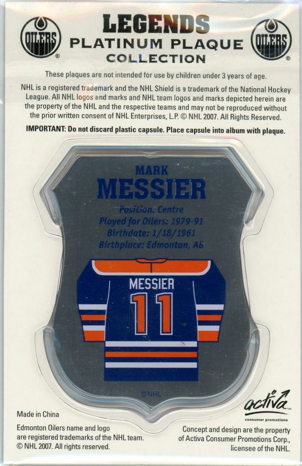 Mark Messier 2007 Edmonton Oilers Legends Platinum Plaque Collection