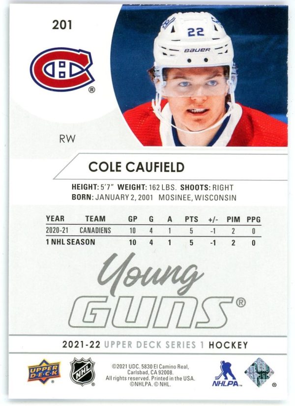 Cole Caufield 2021-22 Upper Deck Series 1 Young Guns #201