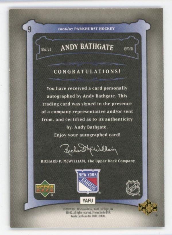 Andy Bathgate 2006-07 Parkhurst Auto Card #9