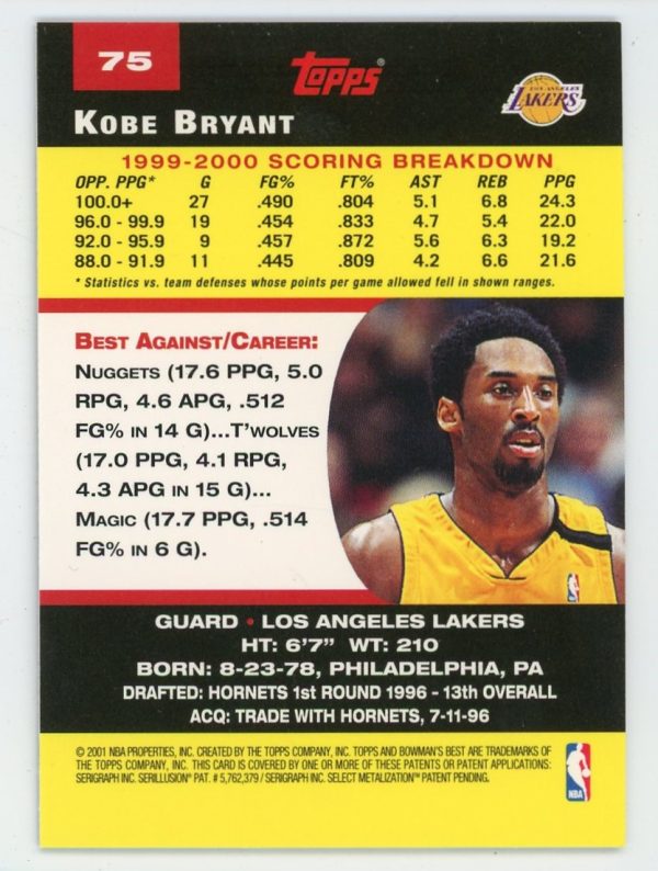 Kobe Bryant 2000-01 Bowman's Best Card #75