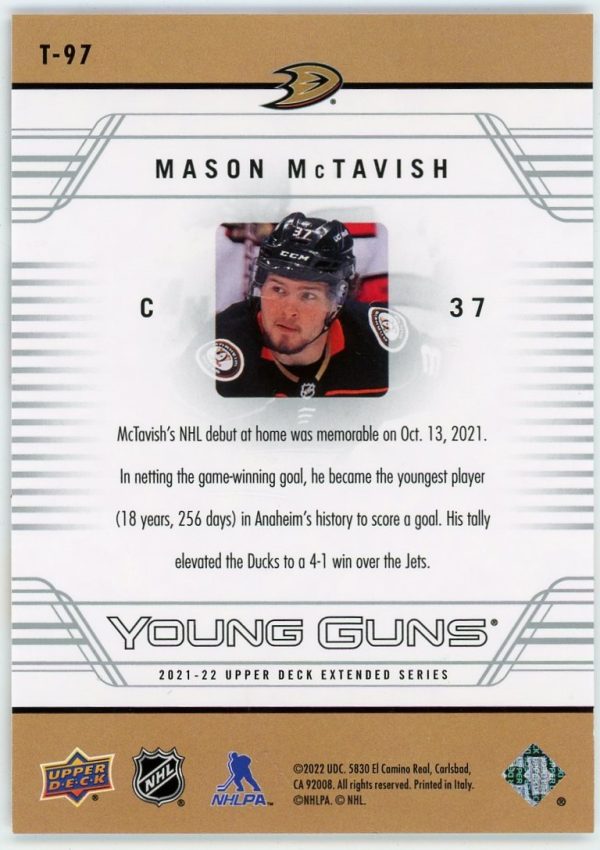 Mason McTavish 21-22 UD Extended Gold Stockpile Tribute Young Guns #T-97