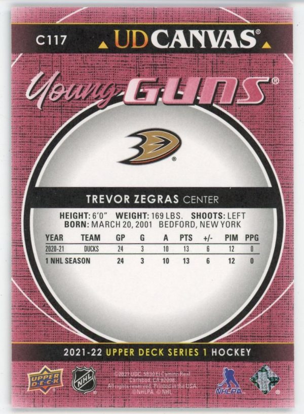 Trevor Zegras 2021-22 Upper Deck Series 1 Young Guns Canvas #C117