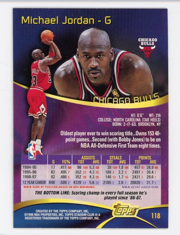 Michael Jordan 1997-98 Topps Stadium Club Card #118