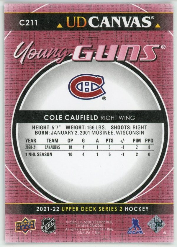 Cole Caufield 2021-22 Upper Deck Series 2 Young Guns Canvas #C211