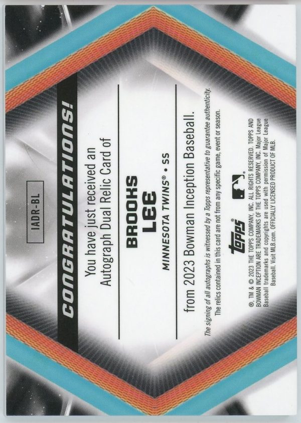 Brooks Lee 2023 Topps Inception Autographed Dual Relic /25 #IADR-BL