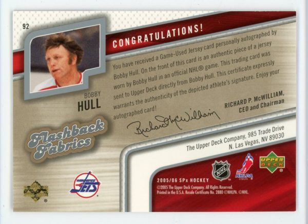 Bobby Hull 2005-06 SPx Flashback Fabrics Jersey Auto #92