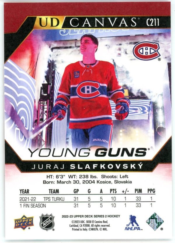 Juraj Slafovsky 2022-23 Upper Deck Series 2 Young Guns Canvas #C211