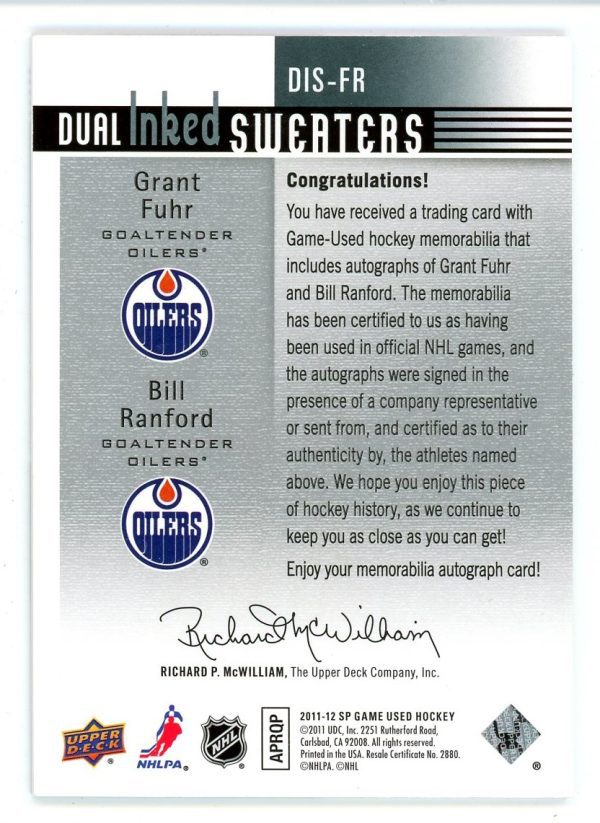 Fuhr/Ranford 2011-12 SPGU Dual Inked Sweaters 04/15 Auto #DIS-FR