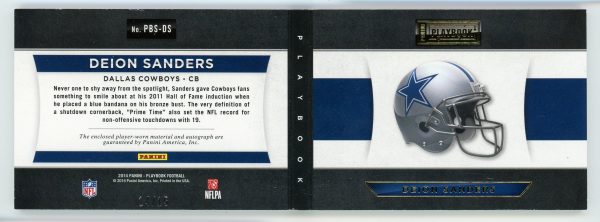 Deion Sanders 2014 Panini Playbook Booklet Jersey Auto /15 #PBS-DS