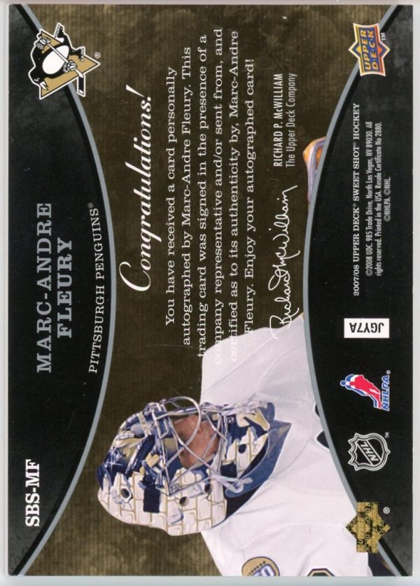 Marc-Andre Fleury 2007-08 Upper Deck Sweet Shot Signatures #SBS-MF