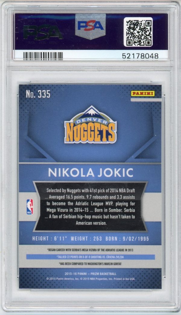 Nikola Jokic 2015-16 Panini Prizm Rookie Card #335 PSA 9