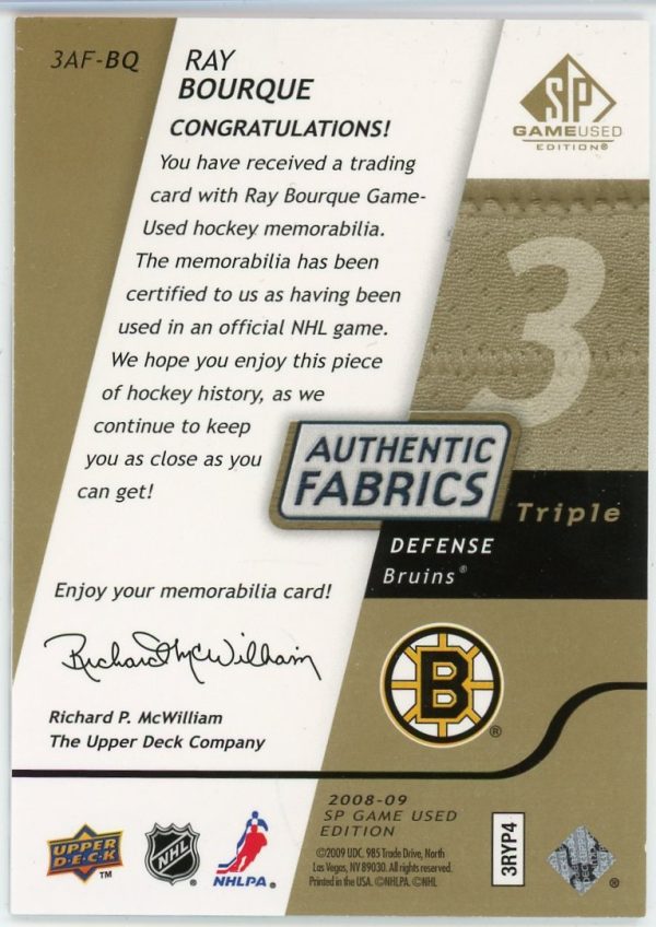 Ray Bourque 2008-09 UD SP Game Used Authentic Fabrics /25 #3AF-BQ