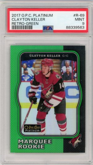 Clayton Keller 2017-18 OPC Platinum Retro Green Rainbow /49 RC PSA 9 POP 3