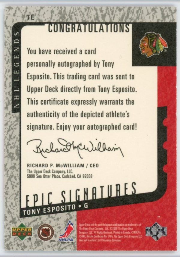 Tony Esposito 2000 NHL Legends Epic Signatures #TE