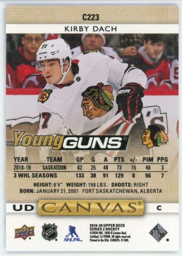 Kirby Dach 2019-20 Upper Deck Series 2 Young Guns Canvas #C223