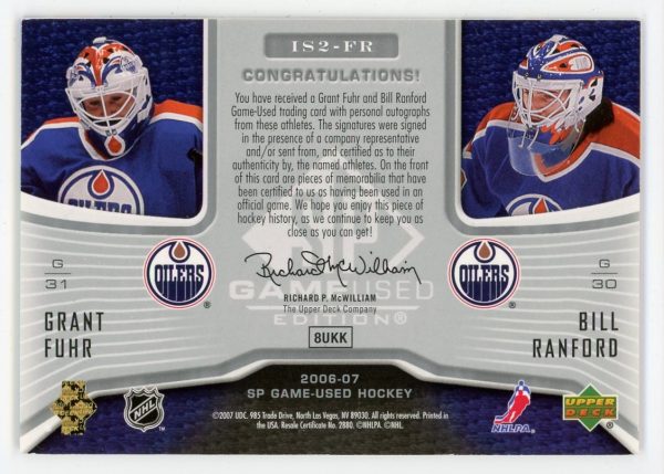 Fuhr/Ranford 2006-07 SPGU Dual Inked Sweaters 15/50 Auto #IS2-FR