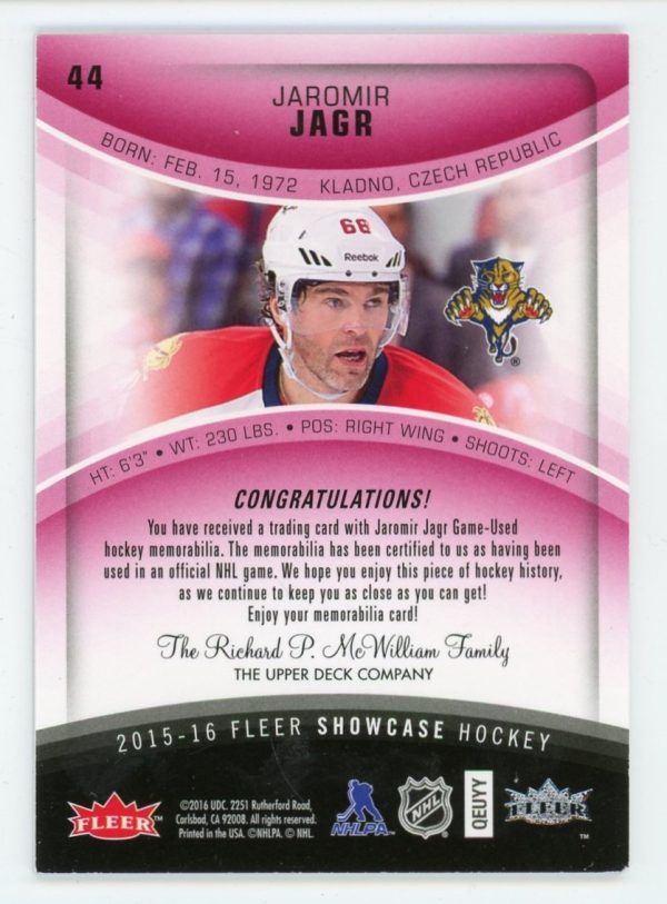 Jaromir Jagr 2015-16 Fleer Showcase Red Glow Jersey 25/25 #44 SP