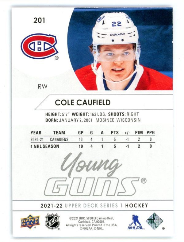 Cole Caufield 2021-22 Upper Deck Young Guns RC #201 (DMG CORNER)