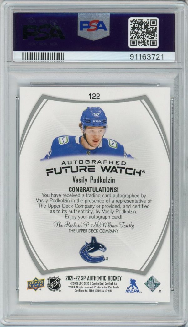 Vasily Podkolzin 2021-22 UD SP Authentic Future Watch /999 #122 PSA 10