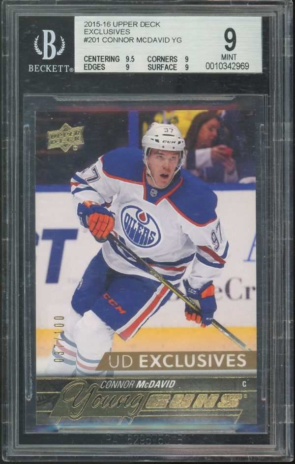 Connor McDavid 2015-16 Upper Deck Young Guns Exclusives 037/100 #201 BGS 9