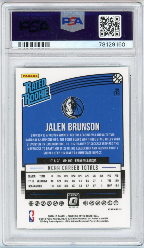 Jalen Brunson 2018 Panini Donruss Optic Rated Rookie Shock #179 PSA 9