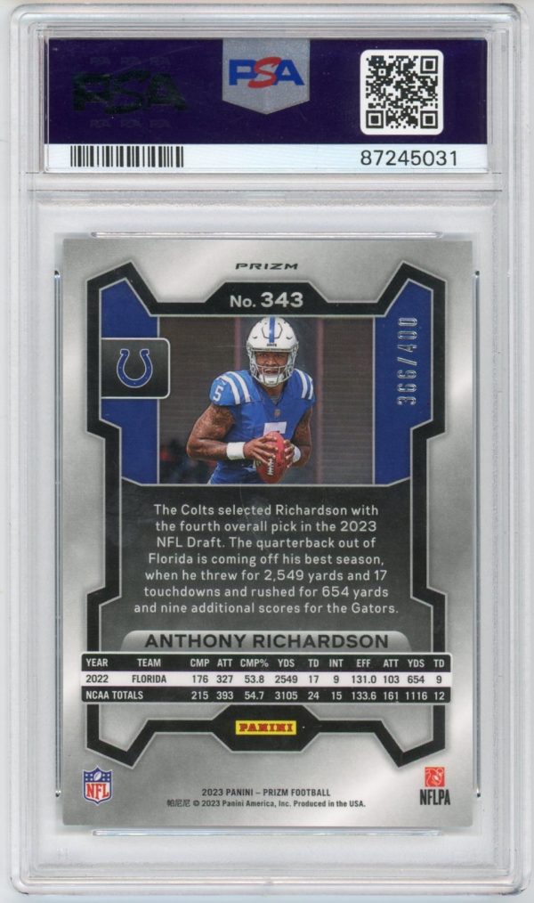 Anthony Richardson 2023 Panini Prizm Pandora 366/400 RC #343 PSA 10