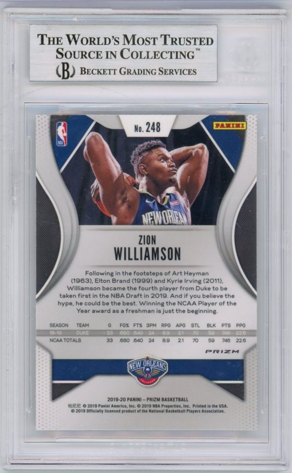 Zion Williamson 2019-20 Panini Prizm Sliver Rookie Card #248 BGS 9