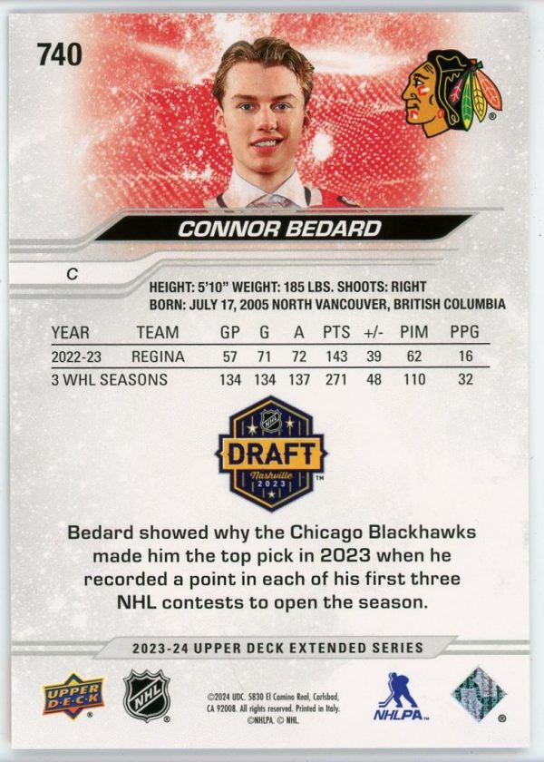 Connor Bedard 2023-24 Upper Deck Extended 1ST Round Rookies RC #740