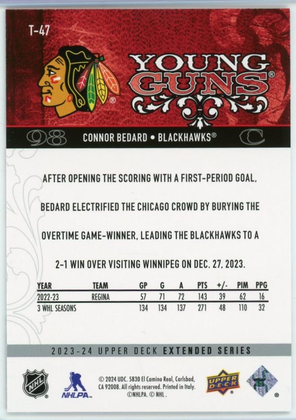 Connor Bedard 2023-24 Upper Deck Extended Young Guns Tribute #T-47