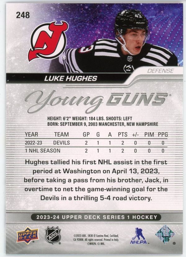 Luke Hughes 2023-24 Upper Deck Series 1 Young Guns #248