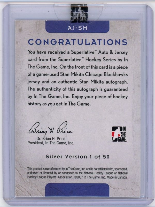 Stan Mikita 2007 In The Game Superlative Auto & Jersey /50 #AJ-SM