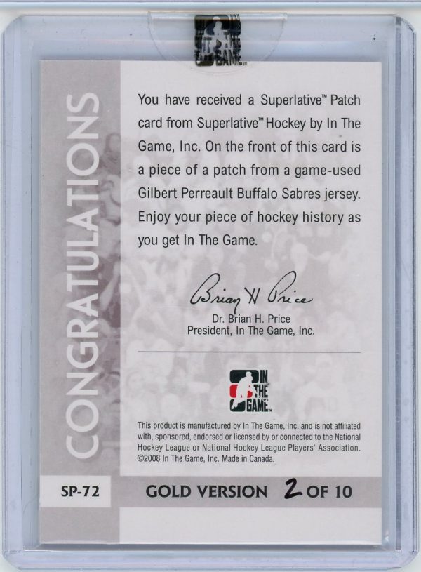 Gilbert Perreault 2008 In The Game Superlative Patch /10 #SP-72